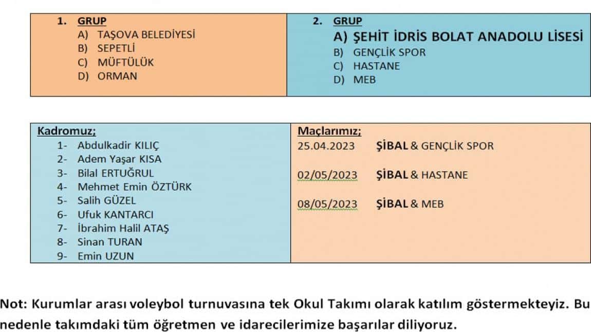 Taşova Kurumlar Arası Voleybol Turnuvasına Katılım